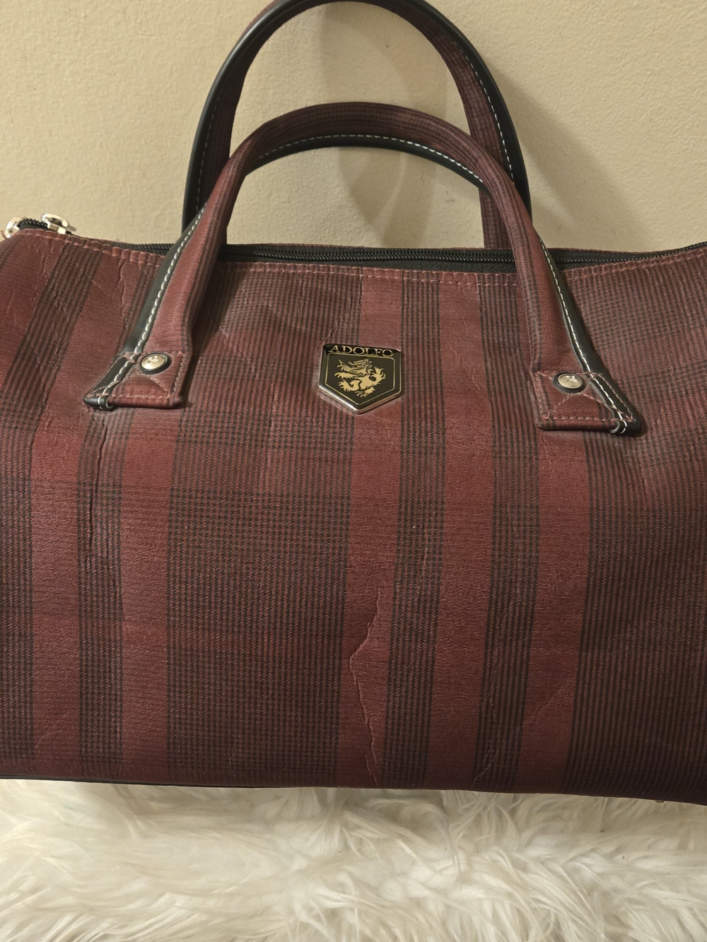 Adolfo Burgundy Plaid Top-Handle Duffle Travel Bag